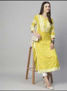 Indian Ethanic Wear Cotton Material <b>Kurtis</b> with Beautiful Embroidery Work V Neck Fancy Casual and Daily Wear A Line <b>Kurtis</b> - Product Image 6