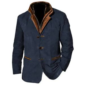 Custom Single Breasted Long Sleeve Winter Jacket for Men Vintage Work Casual Coats <b>Warm</b> <b>Fleece</b> with Down Material - Product Image 1