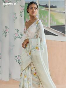 Fabricant indien de sarees en lin de haute qualité avec impression numérique, vêtements traditionnels indiens pour occasions spéciales, à prix de gros. - Product Image 4