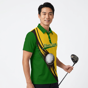 เสื้อโปโลชายสั่งทำ สีเหลืองเขียว แขนสั้น พิมพ์ลายดิจิทัล ระบายอากาศได้ดี โพลีเอสเตอร์ ทรงปกติ ติดกระดุมด้านหน้า พร้อมโลโก้ทีม - Product Image 2