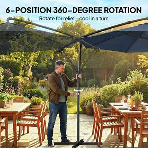 Ombrellone da Patio Blu Navy da 3 Metri con Rotazione a 360°, Design a Sbalzo, Manovella e Inclinazione per Cortile, Raggio di 2,7m - Product Image 6