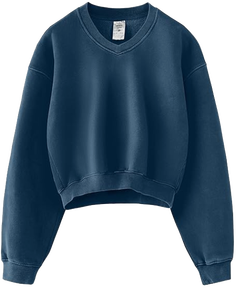 Girls' Acid Wash <b>Cropped</b> Sweatshirt Crew Neck Short Sleeve 100% Cotton Four-Way Stretch Breathable Regular Fit Pullover OEM ODM - Product Image 2