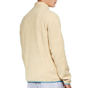 <b>Men's</b> Beige Fleece Quarter <b>Zip</b> Pullover Regular Fit Solid Color Casual Stand Collar <b>Sweatshirt</b> with Orange Side Panels Blue Trim - Product Image 2