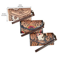 Dompet wanita kapasitas besar, tas tangan desain bunga matahari kulit multiguna, dompet gelang kulit asli