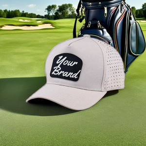 Logotipo de parche de goma personalizado, de 5 paneles gorra de béisbol, gorra deportiva impermeable, gorra de Golf perforada, gorras de Golf con agujero de corte láser, ala curva - Product Image 1