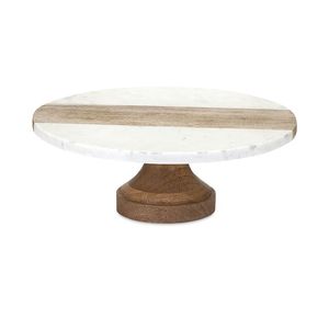 Latest Poppy <b>Marble</b> and Wood <b>Cake</b> <b>Stand</b> Home Decor Elegant Round Pedestal Tray for Kitchen Table Display and Serving Desserts - Product Image 1