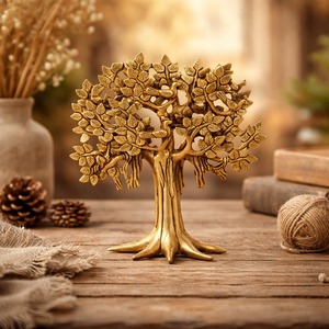 SHUBHAM Brass <b>Tree</b> Life Figurine Gold Plated Handmade Polished Modern Geometric <b>Tabletop</b> Vase Living Room Home Decor Gift - Product Image 1