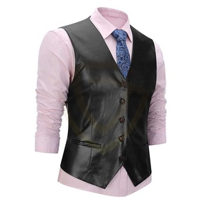 Gilet en cuir classique, veste sans manches tendance avec un matériau durable, gilet en cuir parfait pour les motards. - Product Image 2