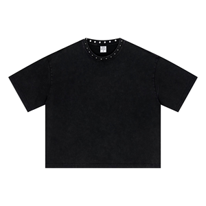 Camiseta Oversize para Hombre con Lavado Mineral y Pedrería, Cuello Redondo, Estilo Vintage con Lavado Ácido, Ajuste Regular, Streetwear, OEM Personalizable - Product Image 4