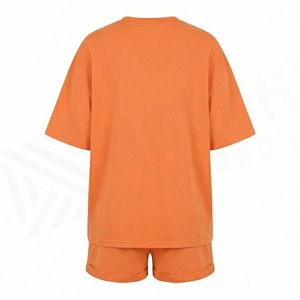 Women's Orange 2 Piece Knitted Shorts <b>Set</b> Crew Neck Short Sleeve Loose Fit Solid Color Casual Above Knee Home Wear <b>Twin</b> <b>Set</b> - Product Image 2