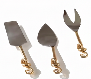 Stainless Steel <b>Cheese</b> <b>Knife</b> <b>Set</b> With Gold Toned Handle Durable Flatware For Kitchen Serving Use Kitchenware And Table Use - Product Image 1