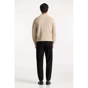 <b>Beige</b> Knitted Pullover Sweater Full Sleeve Solid Color Autumn Wear Regular Fit Single Button Closure - Product Image 2