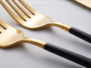 Modern Luxury <b>Gold</b> Flatware Set With <b>Black</b> Handles High Mirror Polish Dishwasher Safe For Wedding Occasions - Product Image 2
