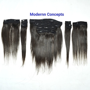 Extensiones de Cabello Humano Remy Indio Natural Virgen con Cutícula Alineada, Liso, Largo, con Clip, Doble Trama a Máquina - Product Image 2