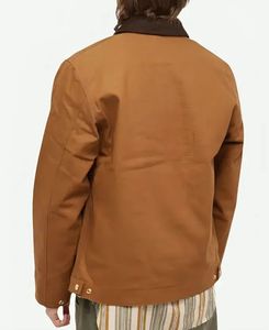 Men's Brown Canvas Hooded Collar Shirt Jacket <b>Covered</b> <b>Button</b> Closure Breathable 100% Cotton Winter Streetwear Regular Fit - Product Image 5
