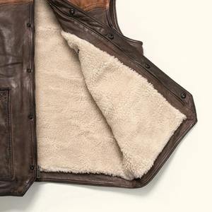 เสื้อกั๊กหนังแท้สไตล์คาวบอยตะวันตกสำหรับผู้ชาย  แบบลำลองสำหรับฤดูหนาว  บุด้วยขนเชอร์ปา  ติดกระดุม  ให้ความอบอุ่น - Product Image 3