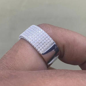 Iced Style Wide Pave <b>Set</b> Moissanite Diamond Engagement Wedding <b>Ring</b> for <b>Men</b> 925 Sterling Silver Hip Hop Luxury Statement Jewelry - Product Image 1