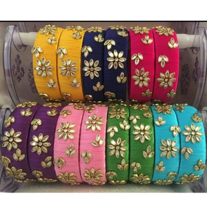 Wholesale Multi-Color <b>Silk</b> <b>Thread</b> <b>Bangles</b> with Kundan Flower Work - Traditional Indian Ethnic Jewelry <b>Set</b> for Wedding & Party - Product Image 3