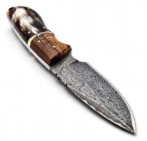 Outil artisanal compact en acier à motifs, manche en bois et corne, pièce de présentation exécutive - Product Image 3