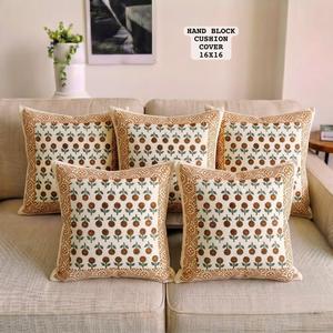 Jaipuri Hand Block Printed Floral <b>Cushion</b> Cover 16x16 Square Vintage Throw Pillow Case for Sofa Home Decor - Product Image 2