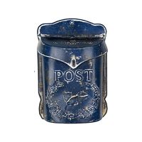 Boîte aux lettres de Noël en métal bleu, motif Santa en relief, couvercle en laiton, fixation murale extérieure, décoration saisonnière