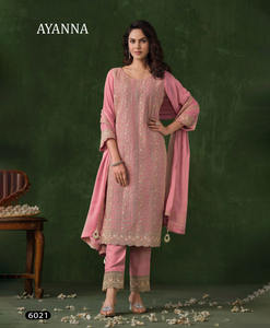 Filet papillon de vêtements indiens pakistanais avec broderie, costume Anarakali long de travail de miroir avec bordure en dentelle de travail de broderie Dupatta - Product Image 1