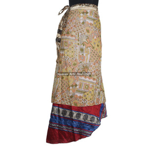 Bohemian Silk Sari <b>Skirt</b> Magic <b>Wrap</b> <b>Skirt</b> Indian Vintage Vintage 2 Layer Silk Sari Magic <b>Wrap</b> Around Dress Beach Cover up Wear - Product Image 4