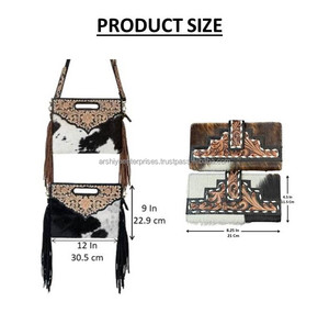 Nuevo Bolso de Lujo de Gran Capacidad de Cuero Genuino Grabado a Mano con Cremallera y Flecos, Tipo Bandolera, con Cartera Bifold y Clutch, Set de Dos Piezas - Product Image 2