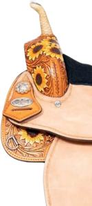 Selle occidentale florale de tournesol Course durable Équipement de cheval anglais Cuir véritable Tambour teint Produits doux de l'Inde - Product Image 3