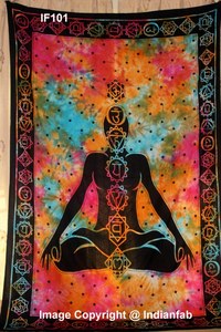 Tapisseries murales en coton à sept chakras, motif floral, taille double, pour lit, décoration murale ou de porte, par Indian Consigners - Product Image 3