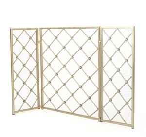 Paravent décoratif pliable en métal à motif géométrique pour foyer, protection contre les étincelles, écran de protection durable en fer pour cheminée - Product Image 2