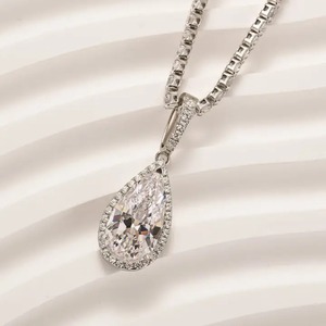 New Design 925 Moissanite Sparkle Halo 4 Carat Pear Cut <b>Tennis</b> Chain Certified Trendy Women's <b>Necklace</b> <b>Sterling</b> <b>Silver</b> 18K White - Product Image 1