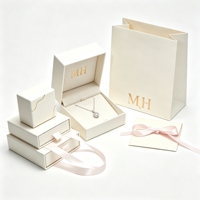 Boîte cadeau de luxe personnalisée avec logo MH, blanche, écologique, réutilisable, recyclable, en papier rigide, pour bijoux, collier, bague, avec ruban