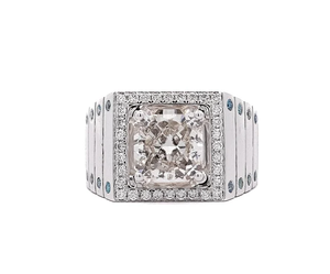 Anillo de cóctel de diamante talla princesa para hombre, chapado en rodio, plata 925, joyería de compromiso geométrica y glamurosa con engaste pavé - Product Image 1