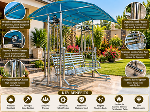Columpio de Jardín de 3 Plazas para Exteriores con Toldo, Estructura Metálica, Asiento de Columpio Independiente para Patio, Jardín, Terraza, Hogar - Product Image 5