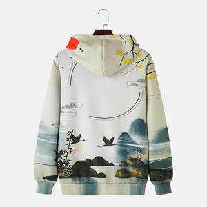 Sweat à capuche personnalisé pour homme, style japonais, motif grue, peinture à l'encre esthétique, streetwear vintage, coupe oversize - Product Image 2