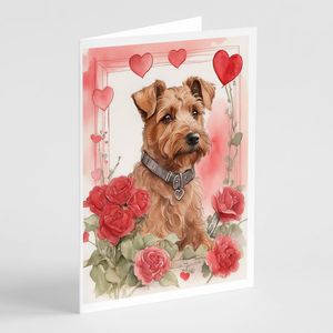 Irish Terrier Valentine Roses Whimsical A7 Tamaño 5x7 Tarjetas de notas en blanco Paquete de 8 con sobres Tarjetas de felicitación - Product Image 1