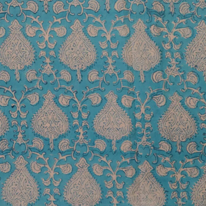 Tela 100% algodón turquesa con estampado paisley impreso a mano |   Tela para Correr Jaipur Mughal Buta al por Mayor - Product Image 3