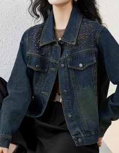 Chaqueta Vaquera para Mujer con Decoración de Cuentas, Estilo Vintage Casual, para Otoño - Product Image 5