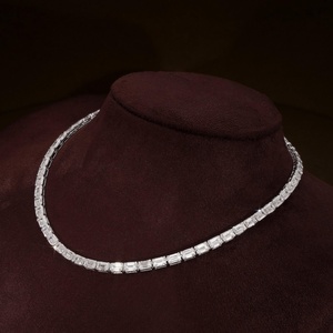 Sterling Silver Rhodium Plated Moissanite Emerald Cut Tennis <b>Necklace</b> Iced Chain Hip Hop Bling <b>Statement</b> Jewelry - Product Image 3