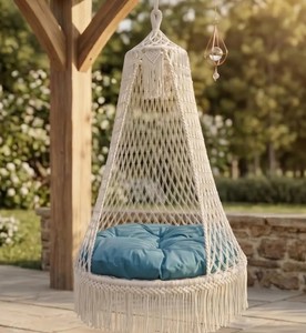 boho hanging hammock chair <b>macrame</b> swing indoor outdoor woven tassel pod chair patio decor hammock seat no cushion included - Product Image 2