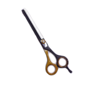 กรรไกรตัดผมแบบบางเคลือบสีน้ำตาลและสีดำกรรไกรตัดผมเหล็กเยอรมัน - Product Image 1