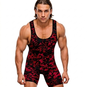 Singlet de lucha libre de camuflaje de alta calidad, sin mangas, ajustado, que absorbe la humedad, con estampado sublimado y cintura elástica. - Product Image 3