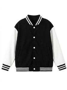 Chaqueta Varsity Roja para Hombre, Manga Negra, Color Sólido, Cuello Alto Informal, Corte Regular, Verano, Impermeable, Poliéster/Algodón - Product Image 2