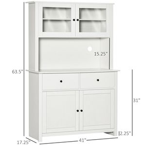 "Modern 4-Shelf Glass Door Kitchen Pantry <b>Cabinet</b> with Drawers for Microwave Countertop <b>Storage</b>" - Product Image 3