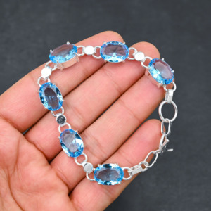 Nueva Pulsera de Topacio Azul Hermosa, Hecha a Mano, Chapada en Plata, Joyería Única, Regalo para Mujer, Elegante Pulsera de Topacio - Product Image 2