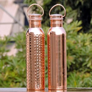 Botellas de agua de cobre, botella de cobre puro martillado, esencial para viajes, curación ayurvédica, 1 litro - Product Image 2