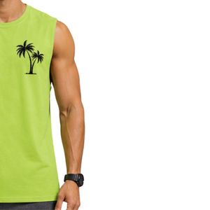 Camiseta sin mangas verde lima para hombre con estampado de palmeras, chaleco informal de verano, camiseta de algodón para gimnasio, fitness, entrenamiento muscular, ropa de playa - Product Image 4