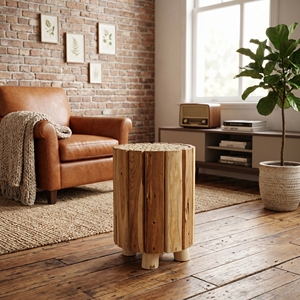 Silla de Madera de Teca, Taburete Redondo de Madera, Asiento Decorativo, Pedestal de Tronco Natural, Colecciones de Muebles Balineses Hechos a Mano de Primera Calidad - Product Image 4