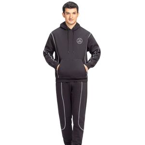Sweat à capuche pour homme coupe droite en molleton noir avec passepoil coupé-cousu et imprimé sur la poitrine, style décontracté OEM ODM - Product Image 1